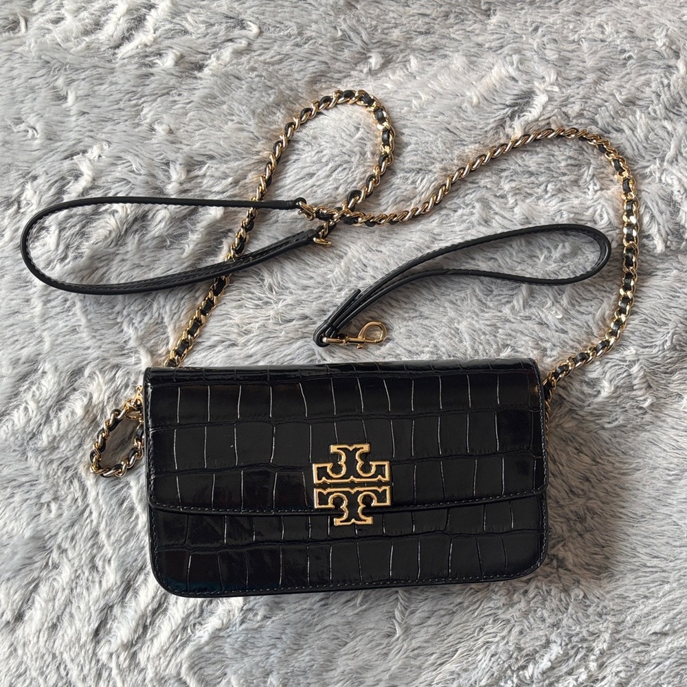 Tory Burch Black Croc-Patterned Crossbody Bag